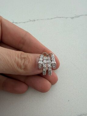 Bulgari Sterling Silver Clear Crystal Drop Earrings - White A class